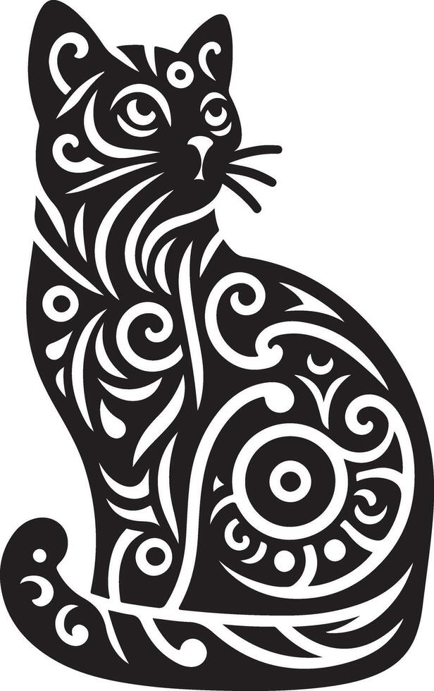 Artistic Black Cat with Curled Tail, Majestic Cat Silhouette for Web Design, Contemporary Cat vector
