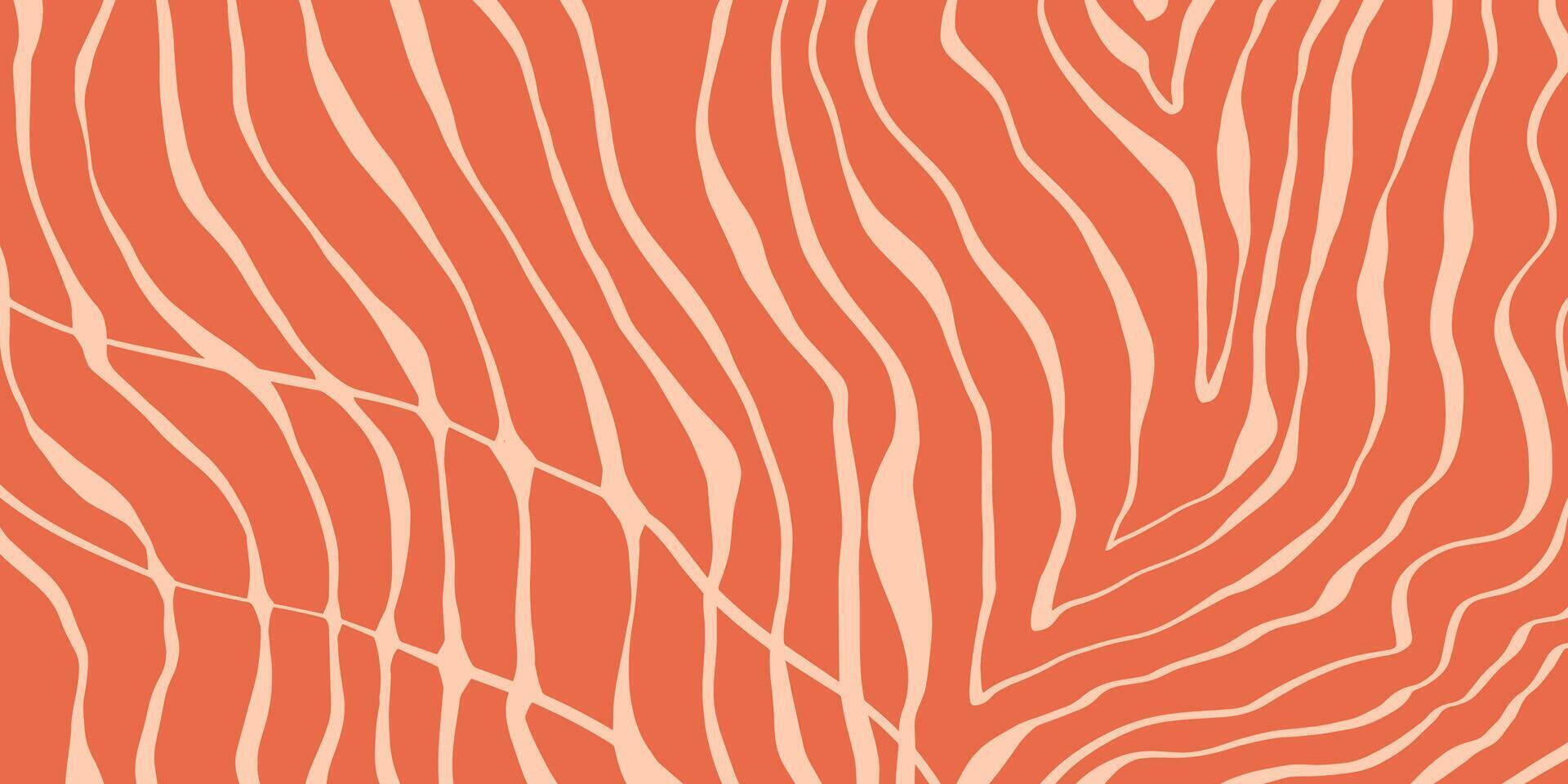 Salmon fillet texture in flat style. Abstract background with lines in orange and pink tones. vector