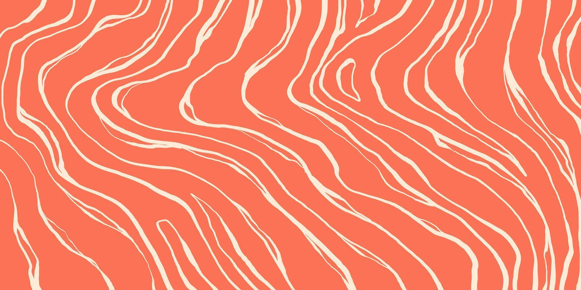 Hand drawn abstract salmon texture in coral pink colors. Stylized fillet background. Raw salmon fillet slice. Design for seafood packaging and menu design. vector