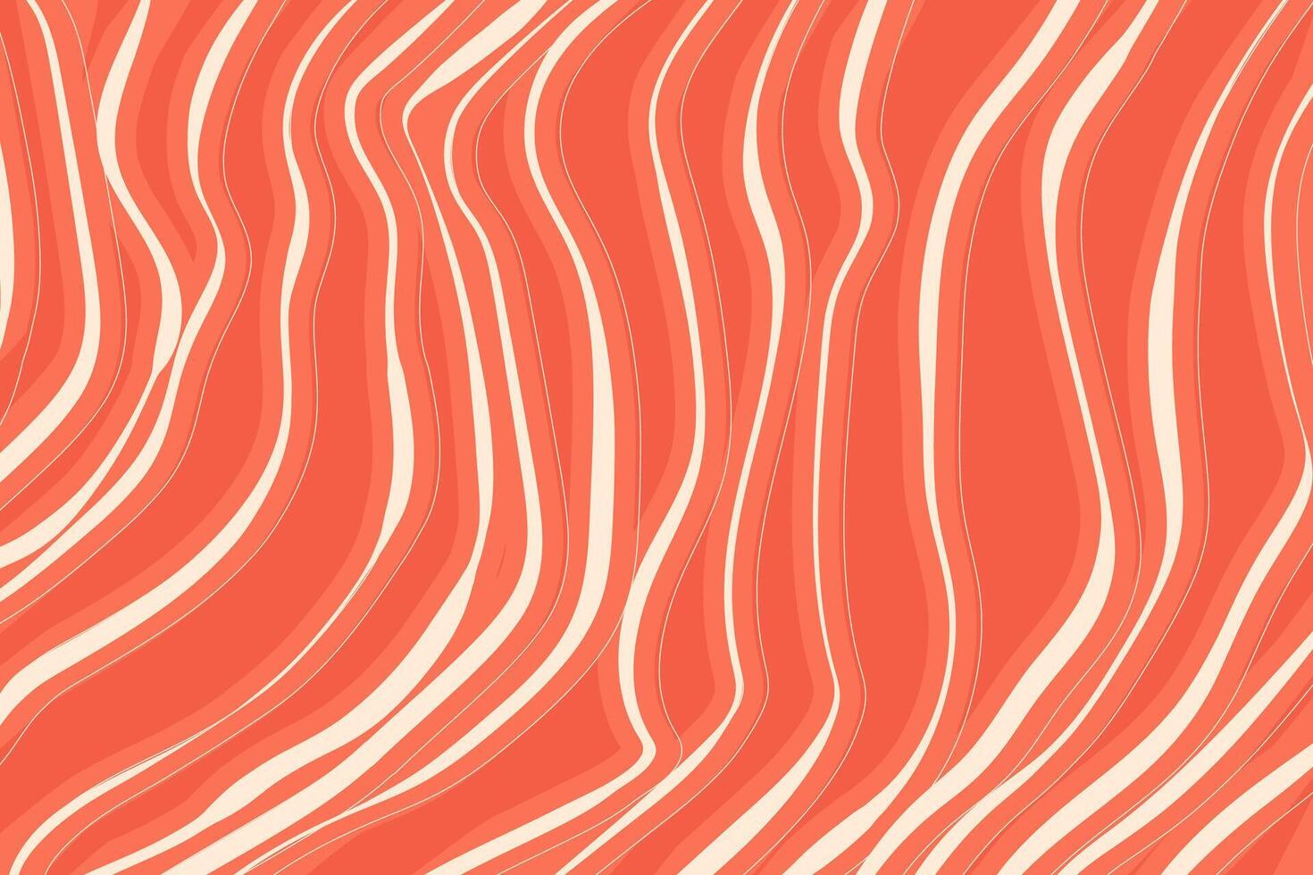 Salmon fillet texture in flat style. Hand drawn texture. Abstract background with lines in orange and pink tones. Ideal for seafood packaging, sushi menus, and restaurant backgrounds. vector