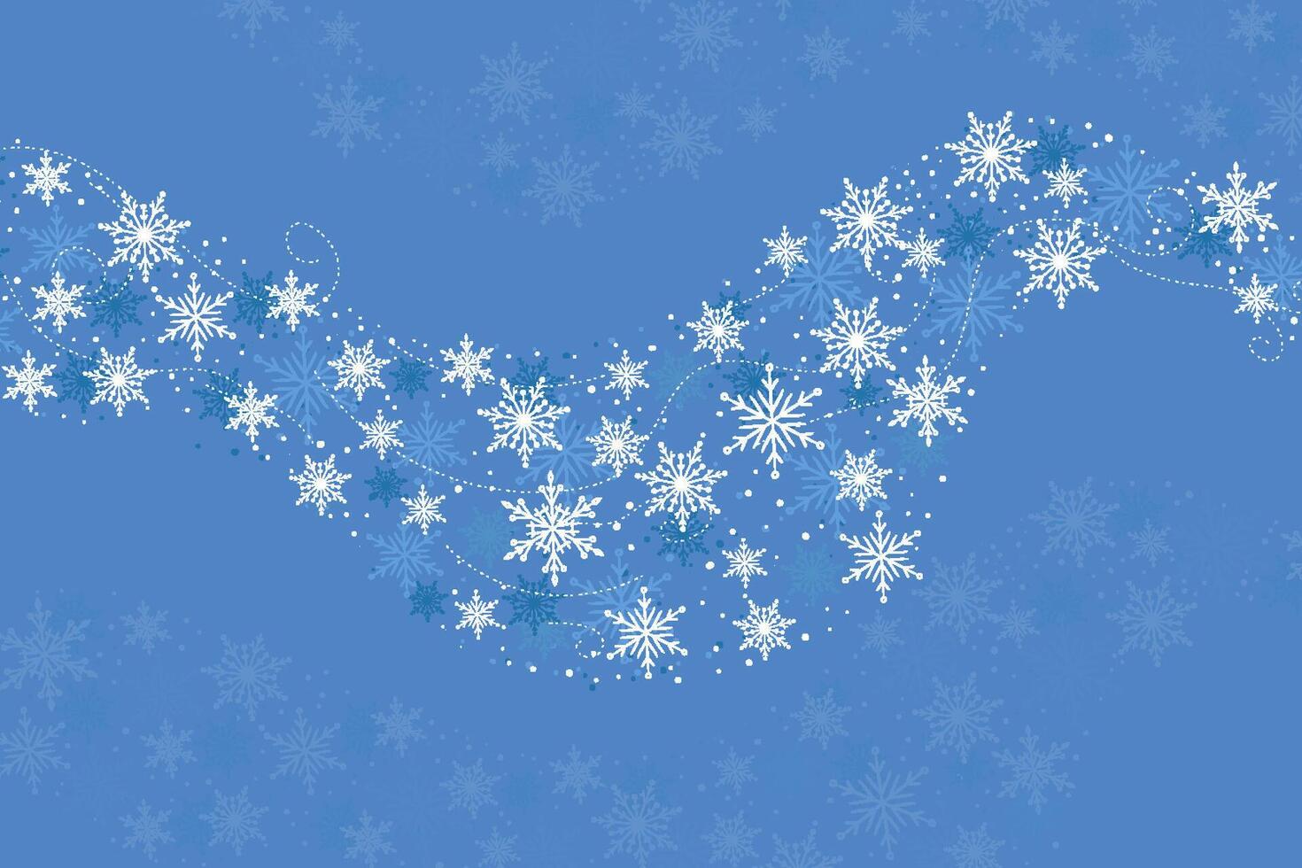 Snowflakes wave isolated on a blue background. Winter festive Christmas design. Snow silhouettes, wave design. vector