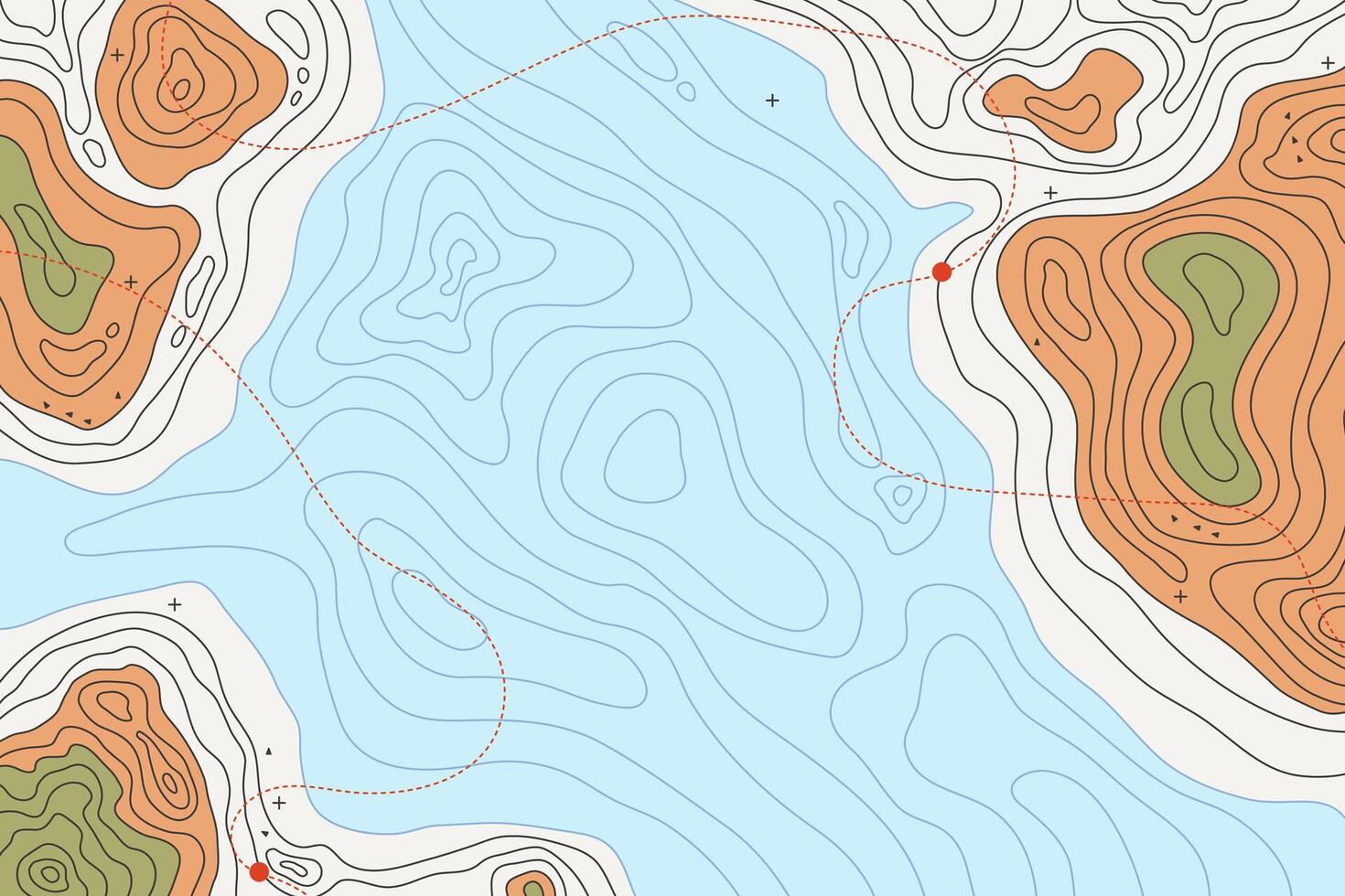 Topographic map with mountain relief. Cartoon map vector