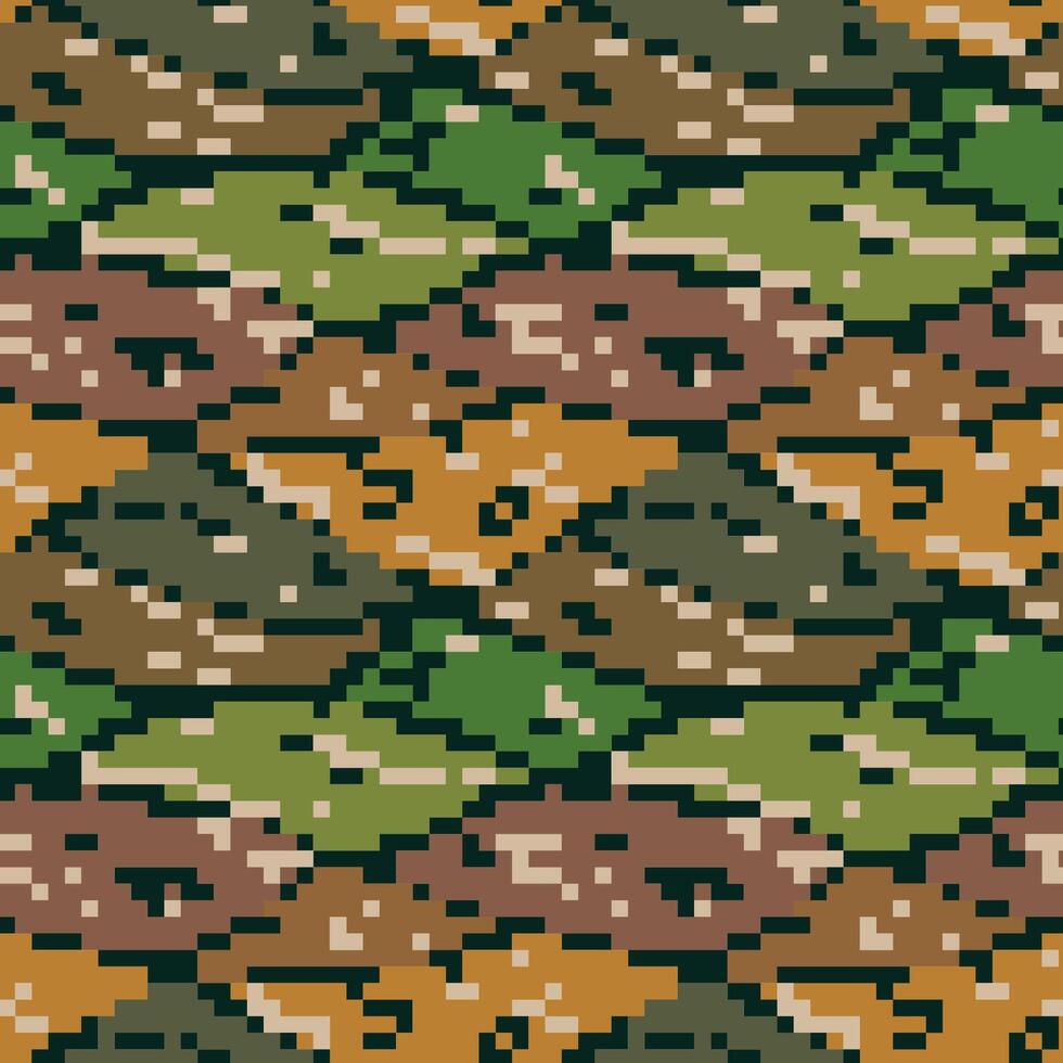 Camouflage pixel pattern for hunting gear. Military texture background for clothing and outdoor designs. vector