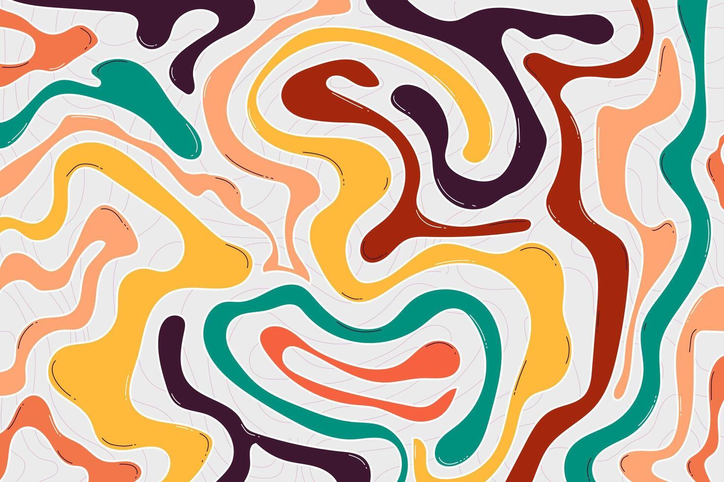 Trendy colorful design with funky vintage tone. Abstract background, Curvy lines and waves vector