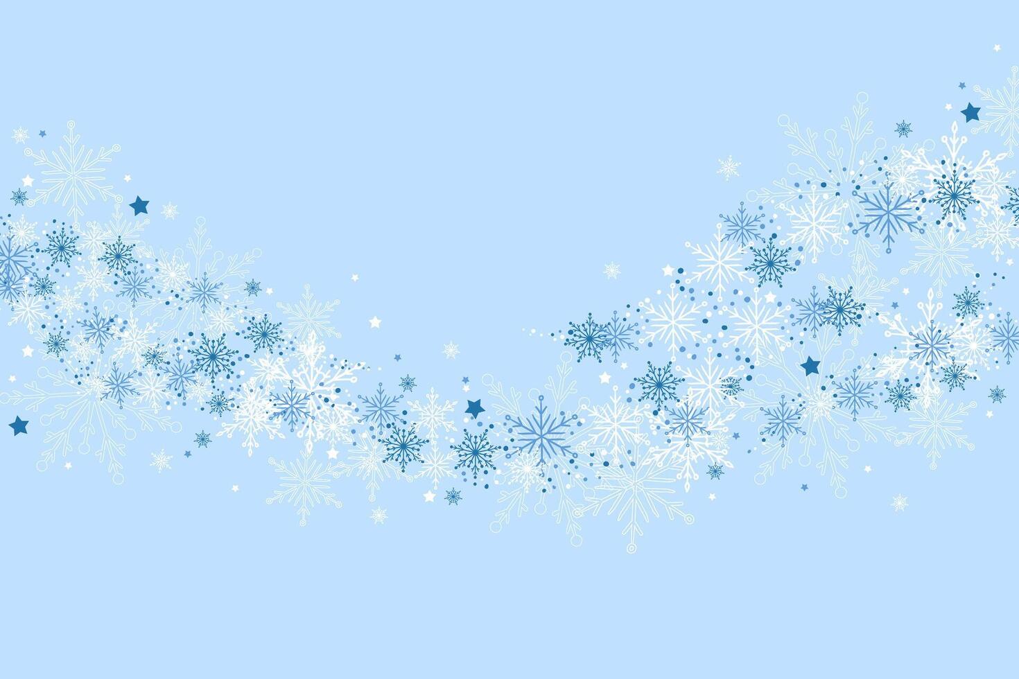 Silhouette of snowflakes falling on light blue winter background. Festive Christmas design. Snow wave design. Icy seasonal background. vector