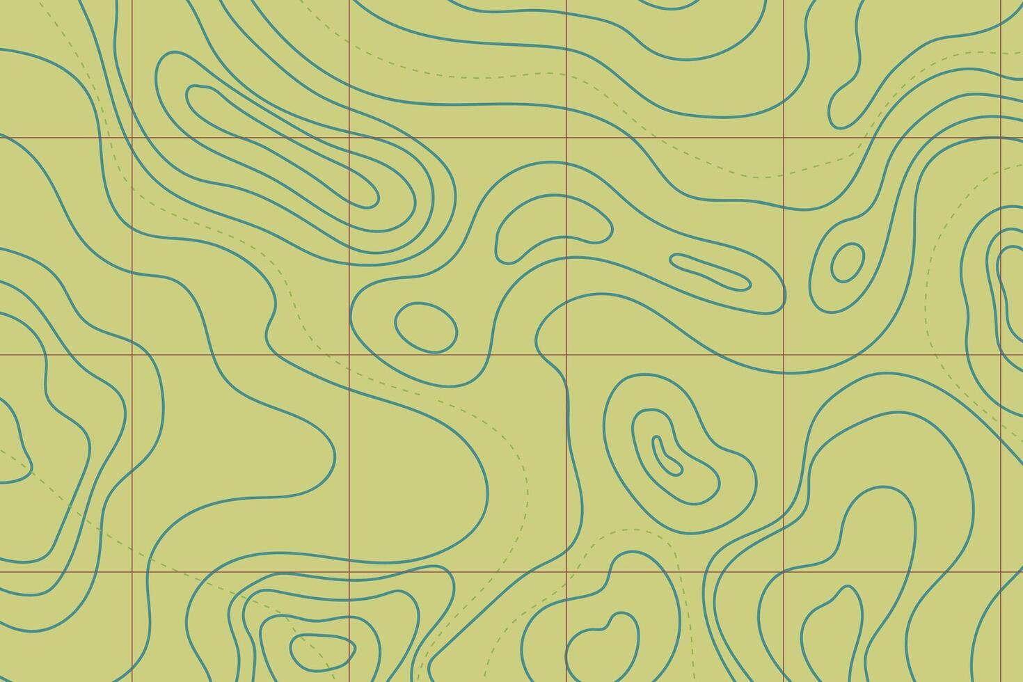 Topographic map with mountain relief and wavy contour lines. Abstract land design from a top-down view. vector