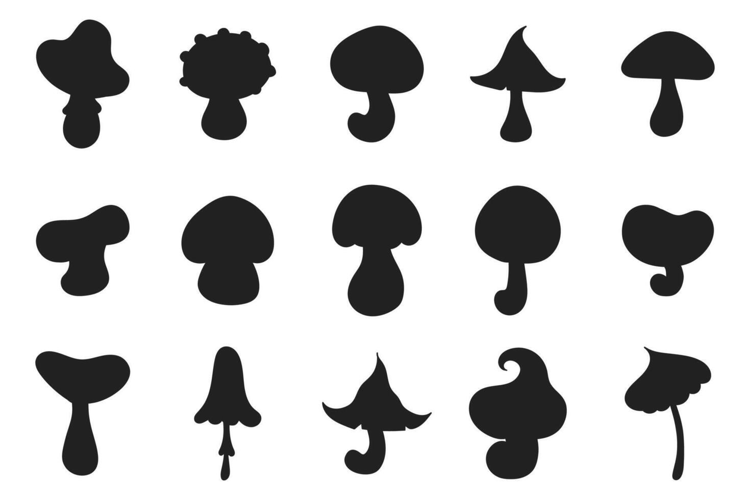 Mushrooms silhouette collection. Isolated fungi elements on white background. vector