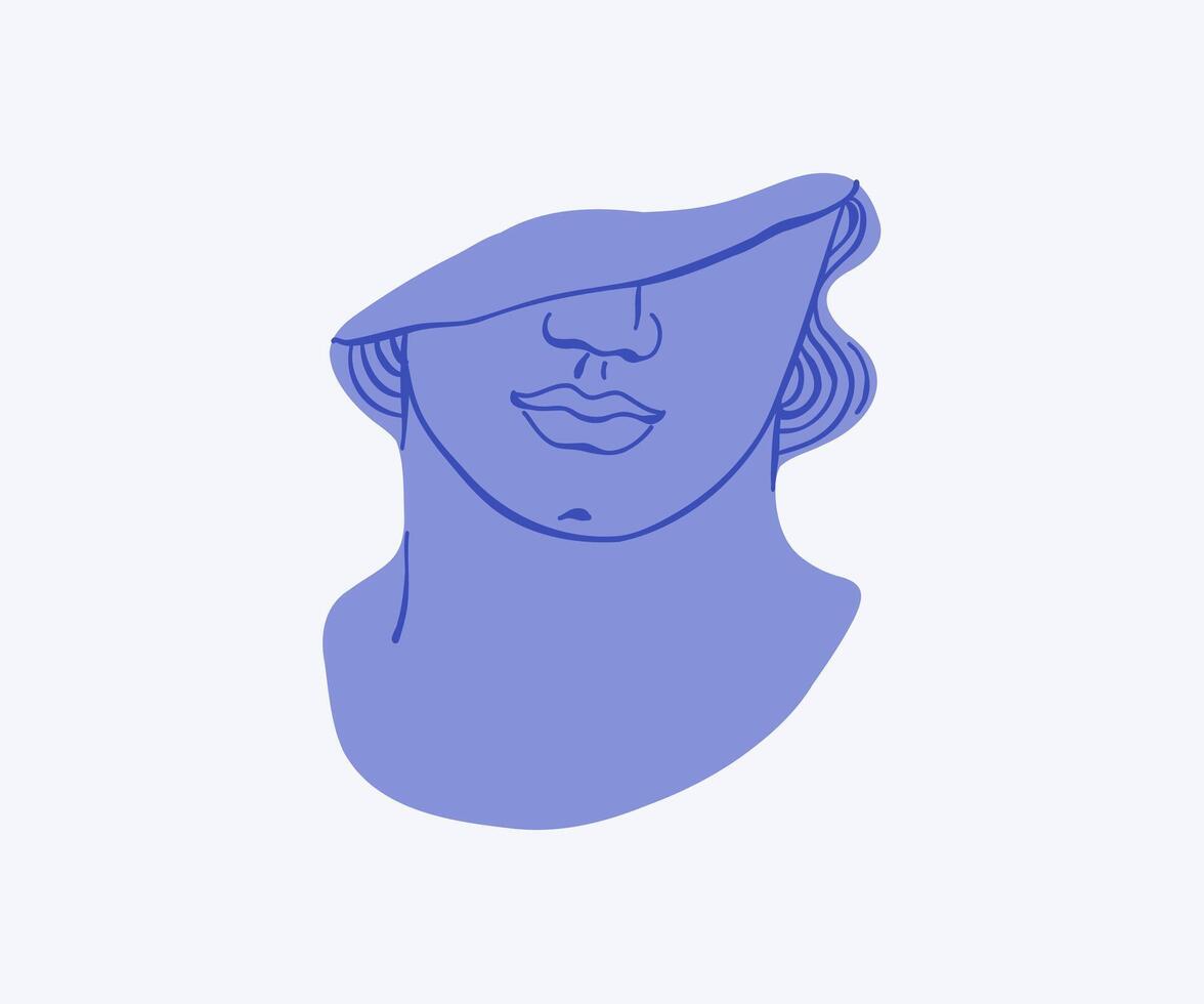 Marble Greek head figure in flat style. Greece, statue, design for print. Hand drawn illustration. vector