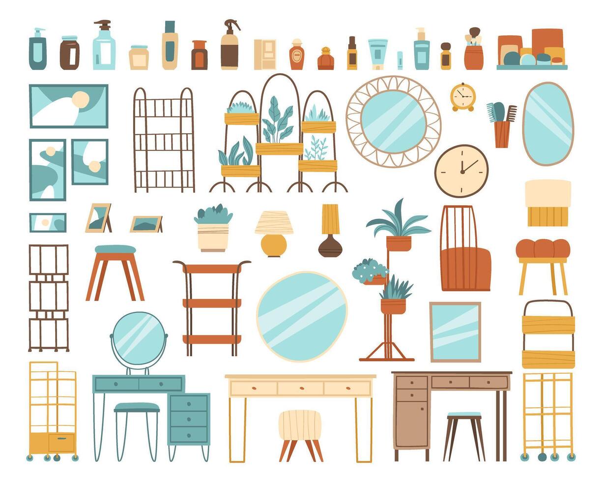 Set with dressing table and cosmetics for interior vector