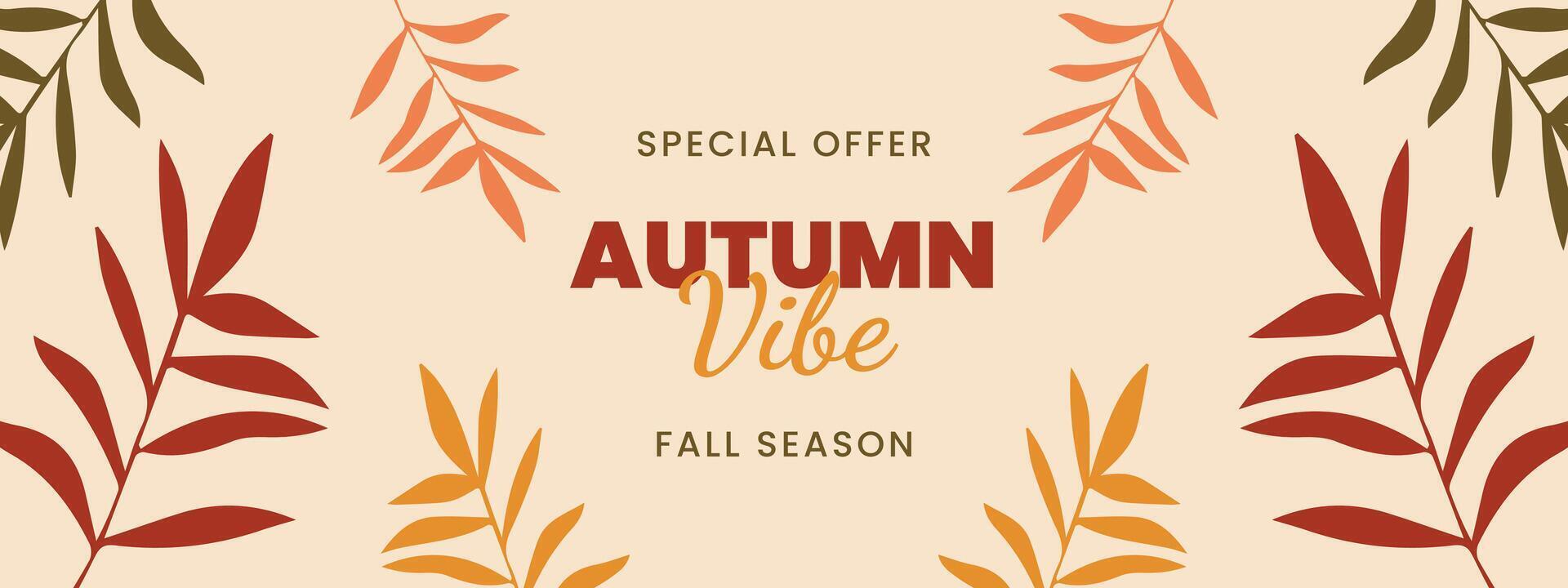 fall banner. Autumn banner with sale ad lettering text composition and colorful fall leaves on beige background. Beautiful autumn background with different leaves. Fall foliage decoration. vector