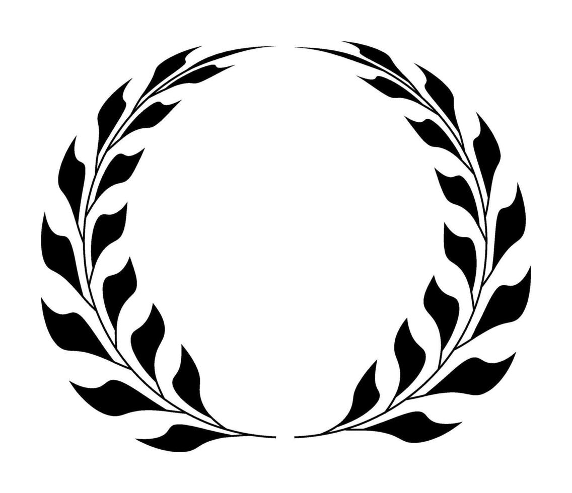 Black laurel wreath isolated on transparent background. Leaf in circle frames. Simple illustration of laurel wreath. Vintage badges logo design element. Flat floral ornate victory premium quality icon vector