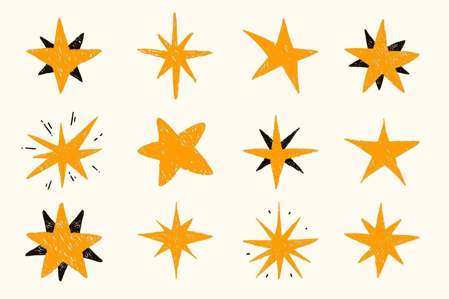 Star drawing with grunge brush strokes. Cartoon elements. Doodle pencil stars isolated on a white background. vector