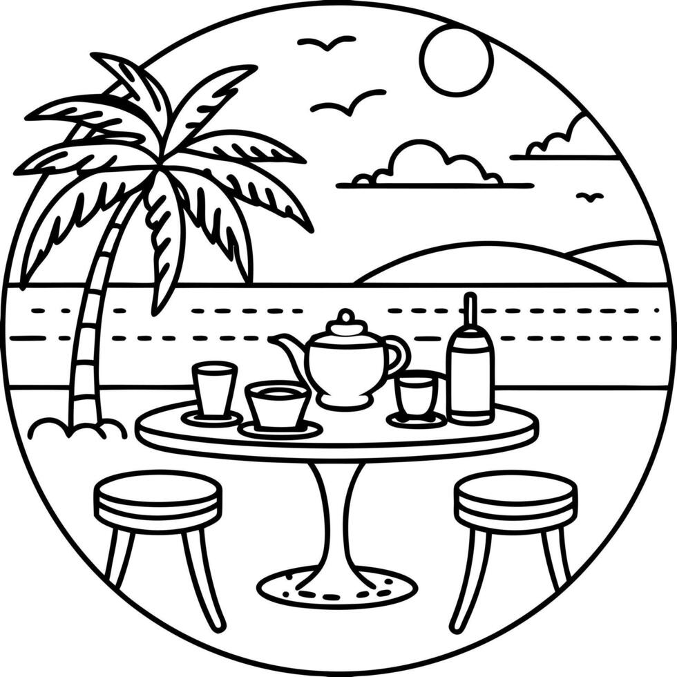 luxury breakfast table beautiful tropical sea sky background idyllic romantic morning love couples vector