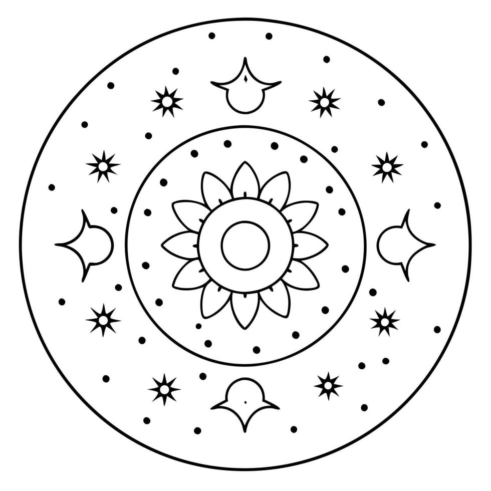 starry night mandala a mandala with star shapes and cosmic elements like moons and galaxies, vector
