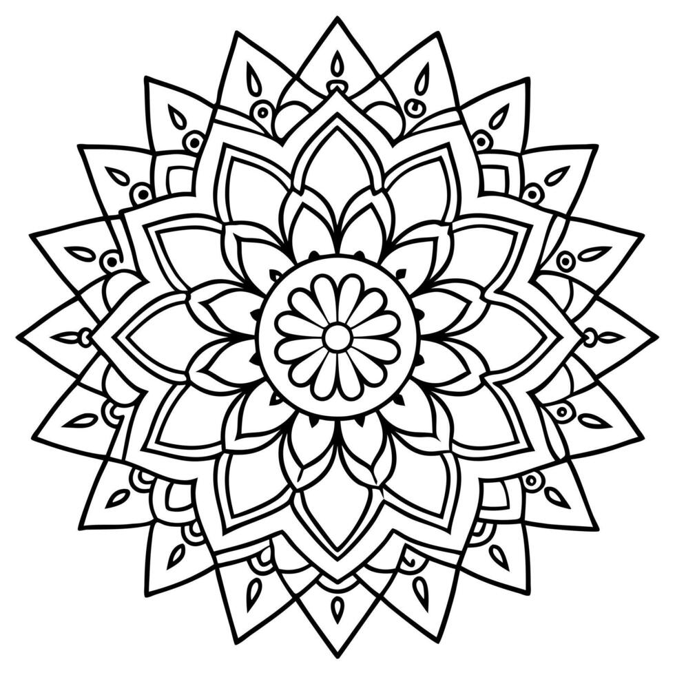 black single outline clean and clear rangoli design mandala isolated on white background, vector