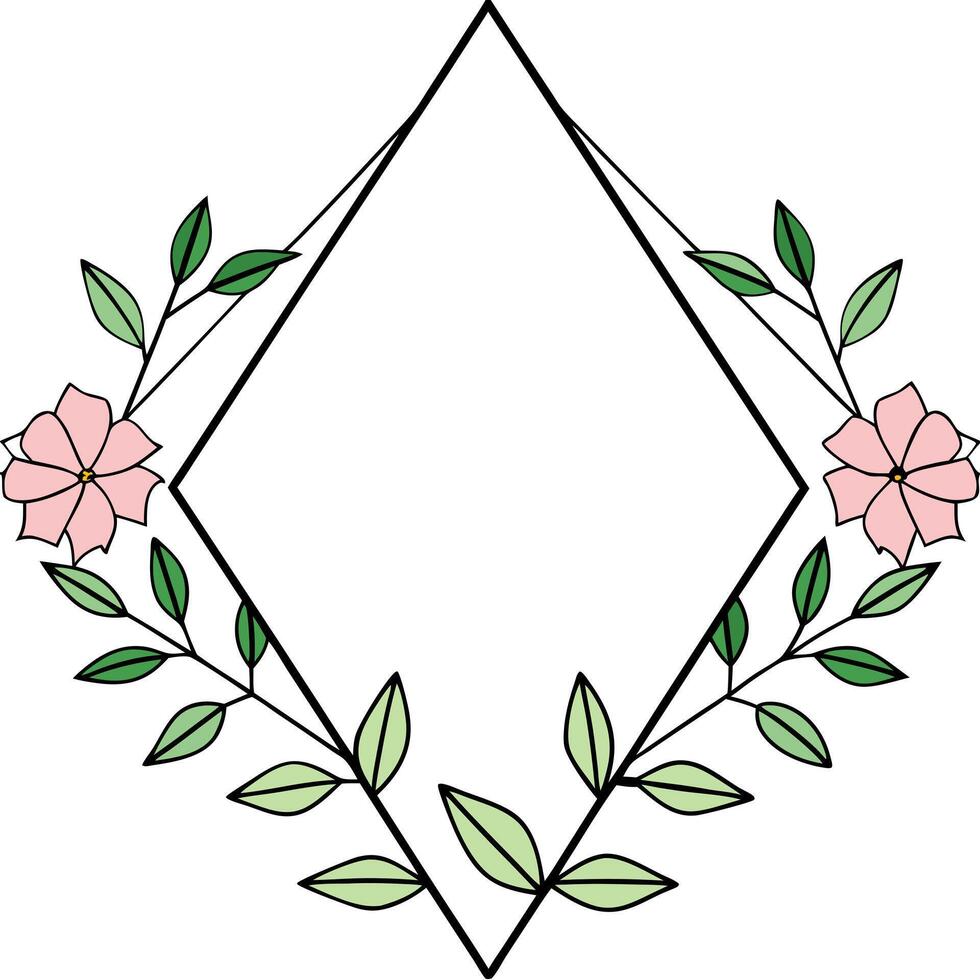 digital illustration featuring a floral frame design the layout consists of a central white diamond vector
