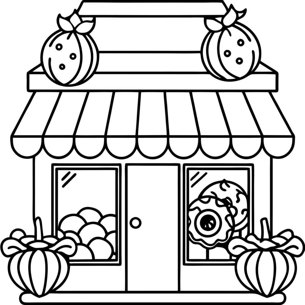 adorable cute candy storefront, illustration line art vector