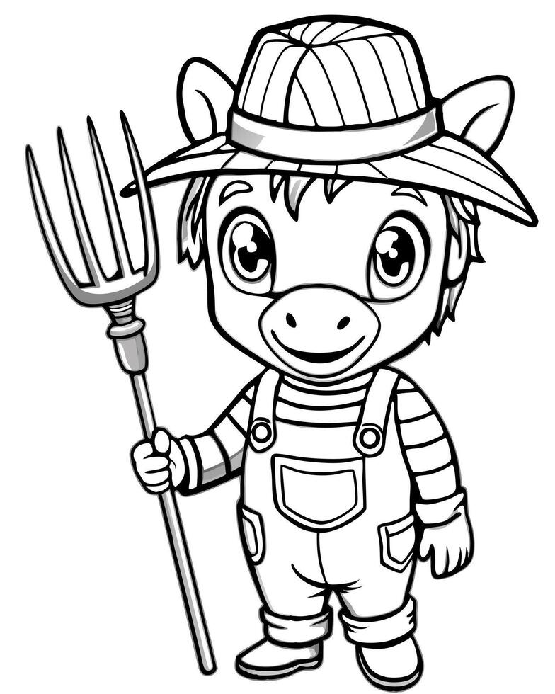 anime style, animalhuman, full-length, more details, well-drawn, cute, a zebra in overalls, holding vector