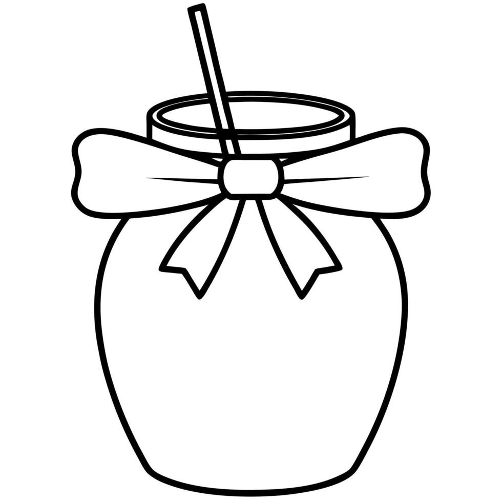jar with sip pipe and bow, illustration line art vector