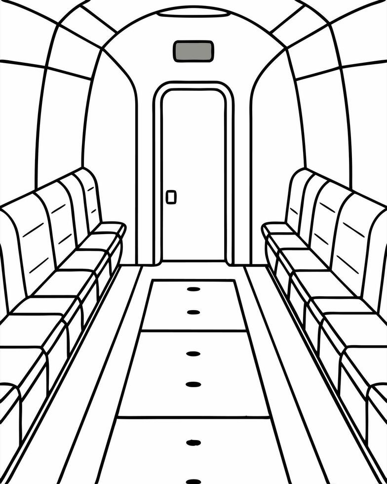 cartoon, an empty airplane cabin from the inside, with a floor and carpet along the, vector