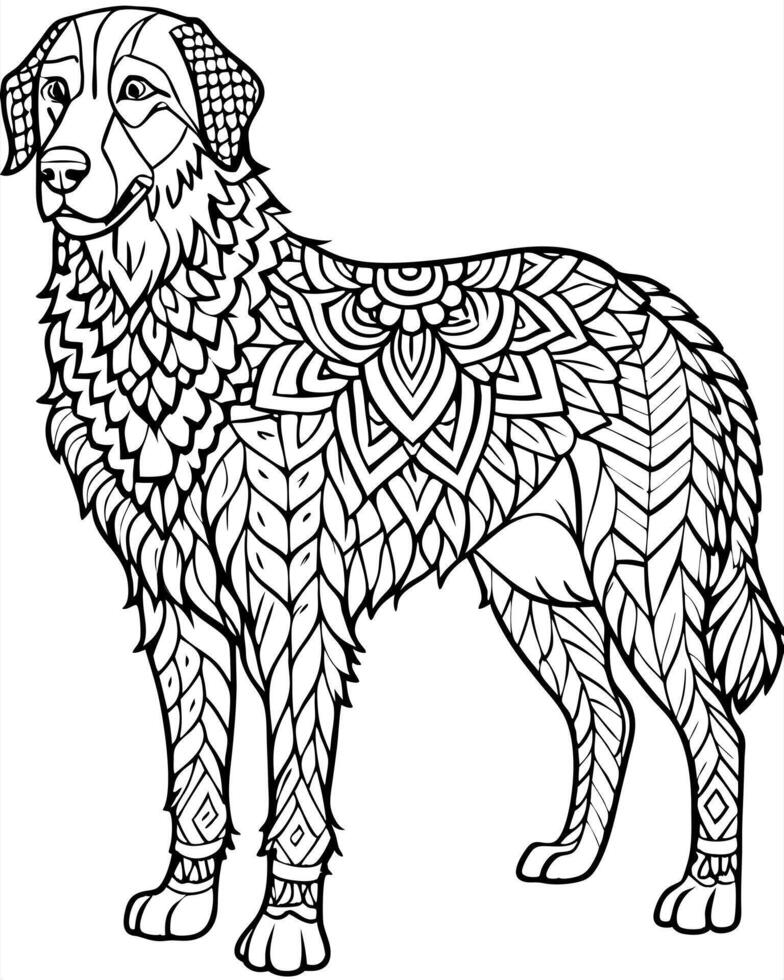 an intricate line art illustration of a anatolian shepherd filled with detailed patterns and vector