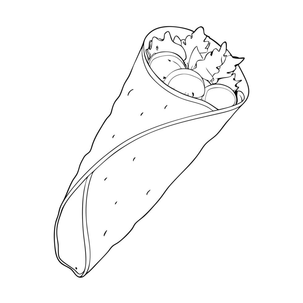 kathi roll, illustration line art vector