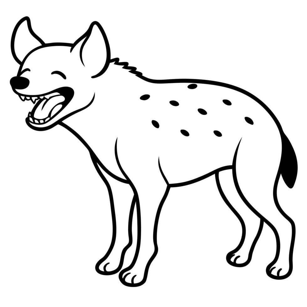 a hyena in its iconic laughing pose, illustration line art vector