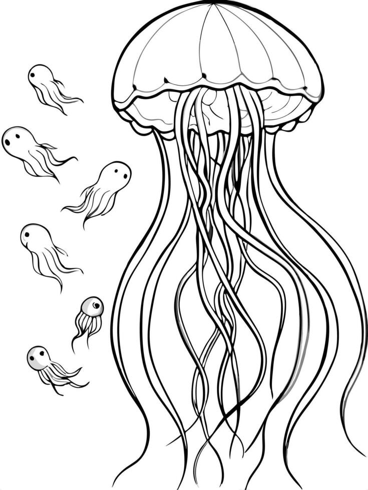 a beautiful jellyfish floating gracefully in the ocean, with long, flowing tentacles trailing below vector