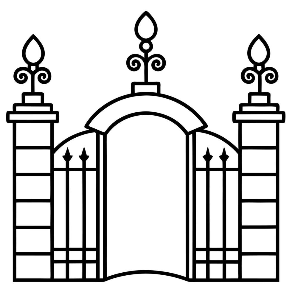 black line art luxury gate illustrations on white background, illustration line art vector