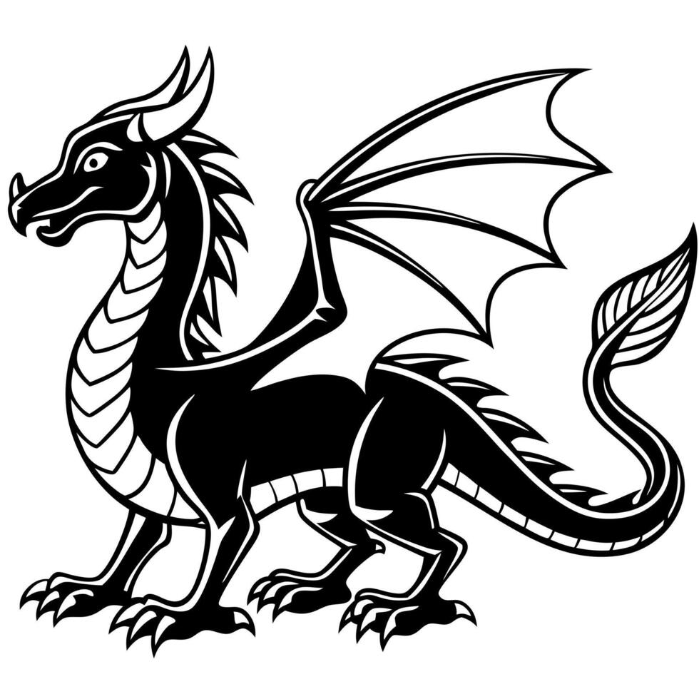 flat design dragon silhouette, illustration line art vector