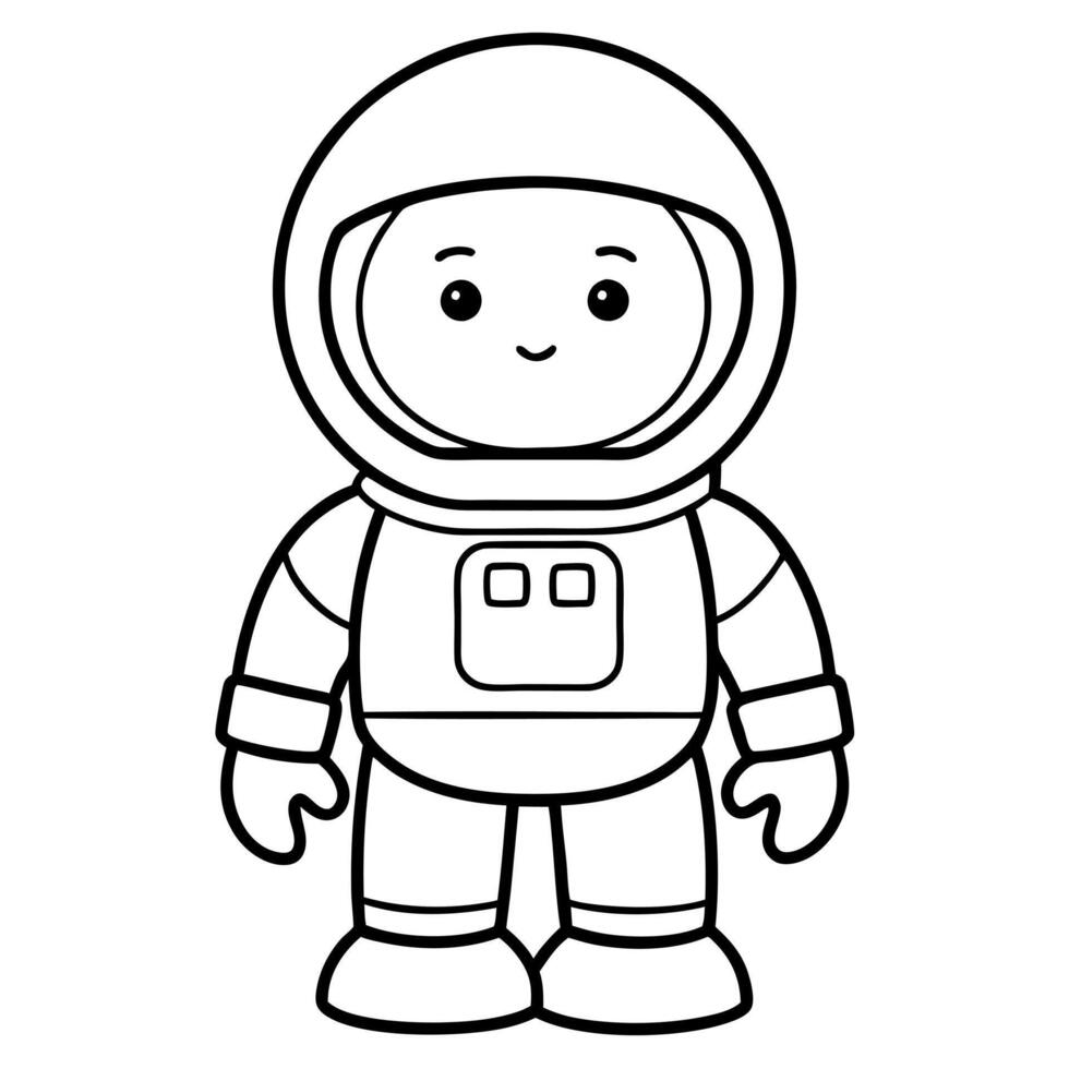 astronaut in space, low details, coloring pages for kids, illustration line art vector