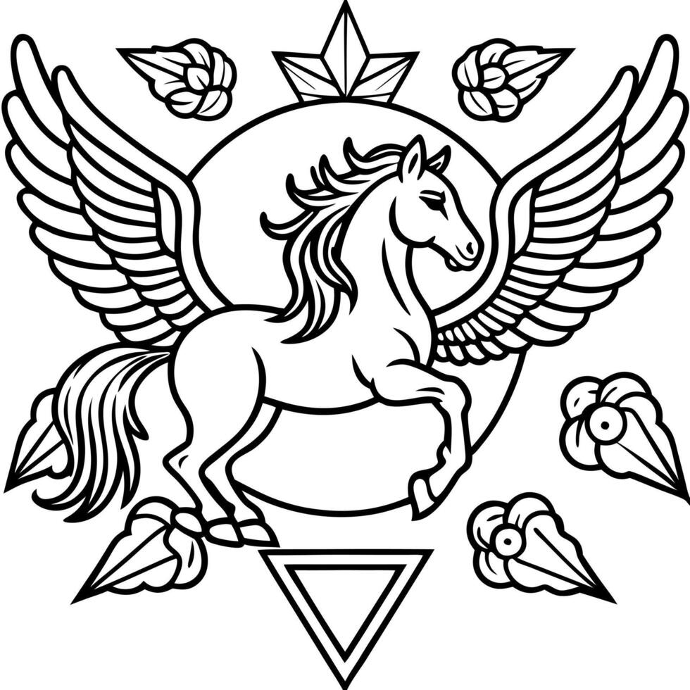collection of a logo with a cool and unusual pegasus symbol, illustration line art vector