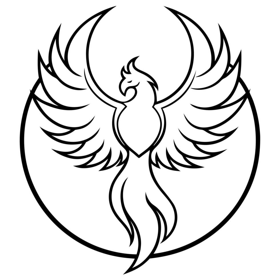 stylised phoenix with wings in a semi circle, illustration line art vector