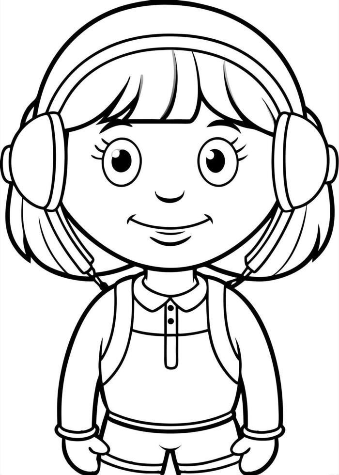 dora the explorer wearing headset while listening music, illustration line art vector