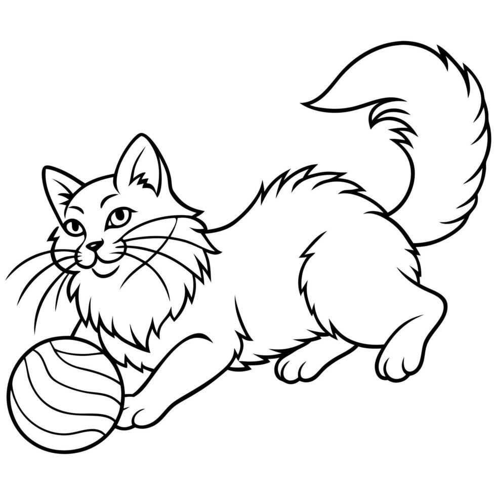 a maine cat playing with a ball of yarn, a feather, or chasing a butterfly, vector