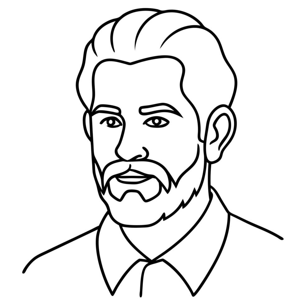 a bearded man portrait, big moustache, illustration line art vector