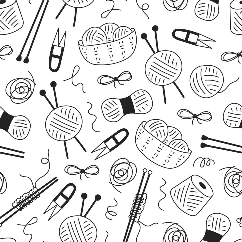 Knitting Tools Doodle Seamless Pattern vector