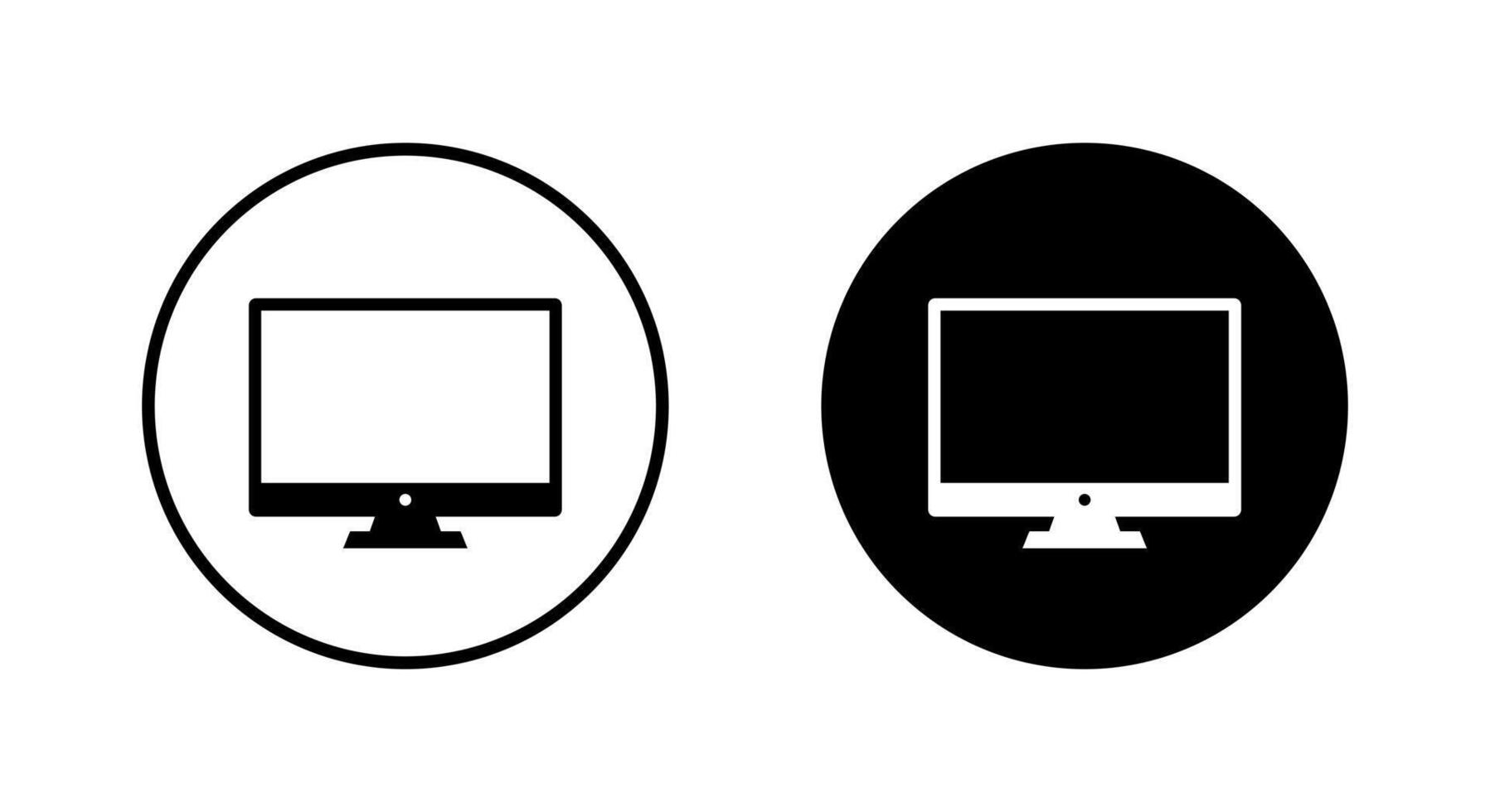 Computer desktop monitor icon on black circle. PC screen sign symbol vector