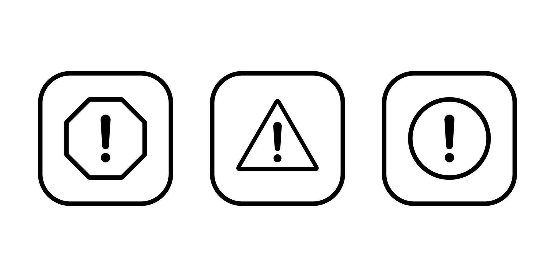 Risk, warning sign icon set on square line vector