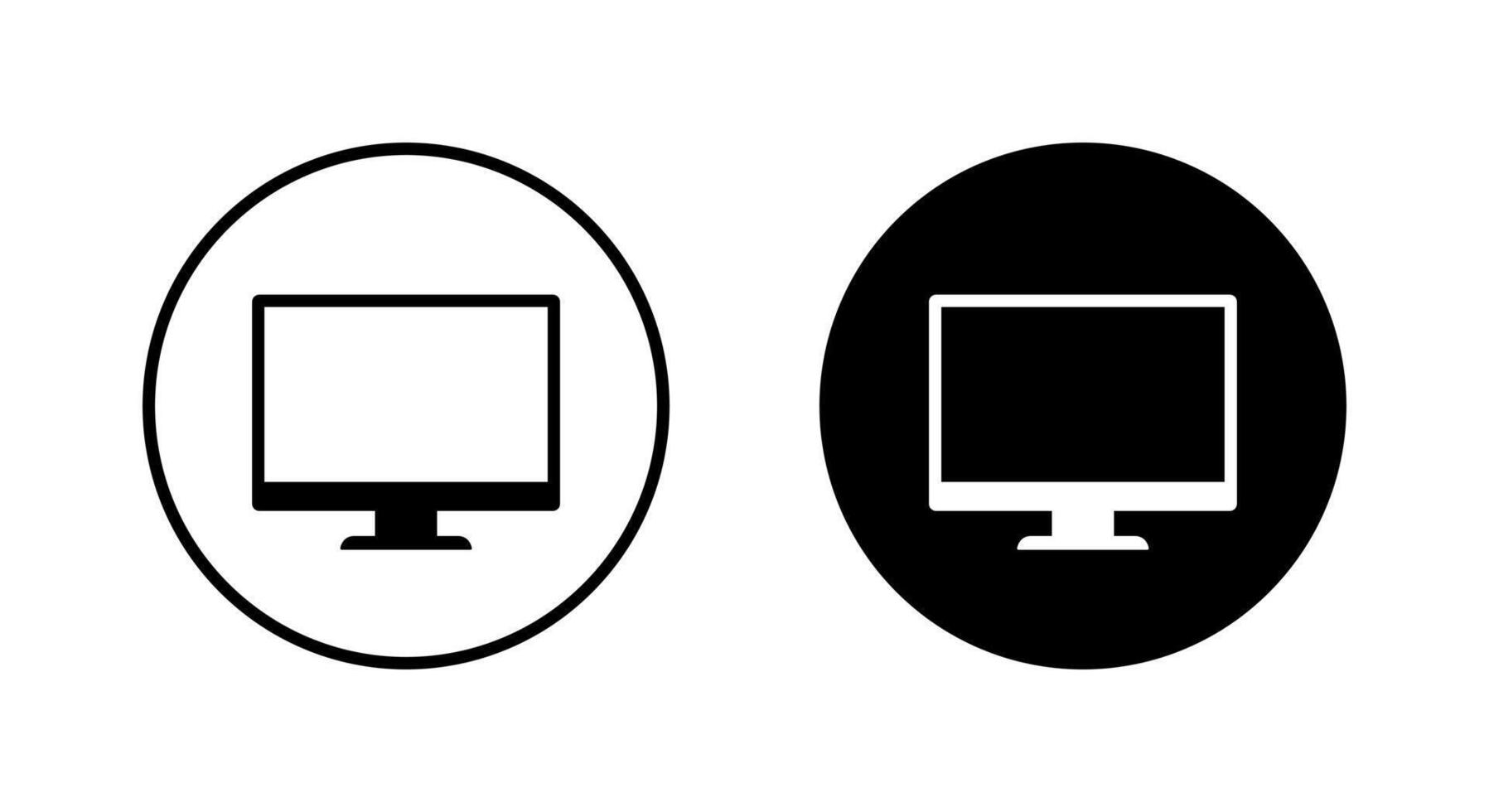 Computer monitor icon on black circle. PC screen sign symbol vector