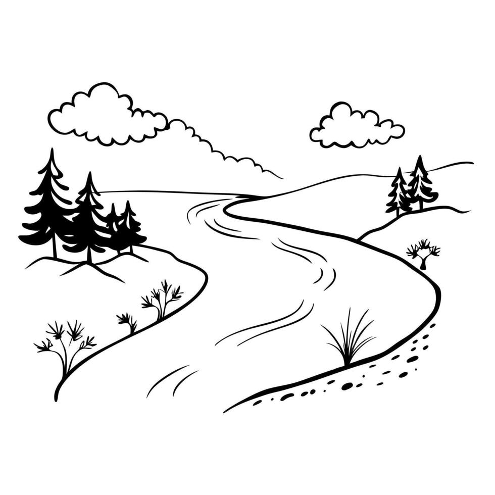 river, illustration line art vector