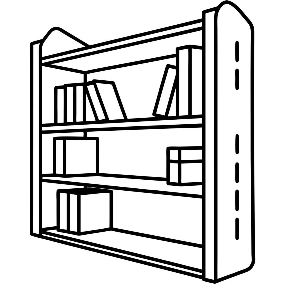 develop a line art interpretation of an artistic bookshelf that combines functionality with vector