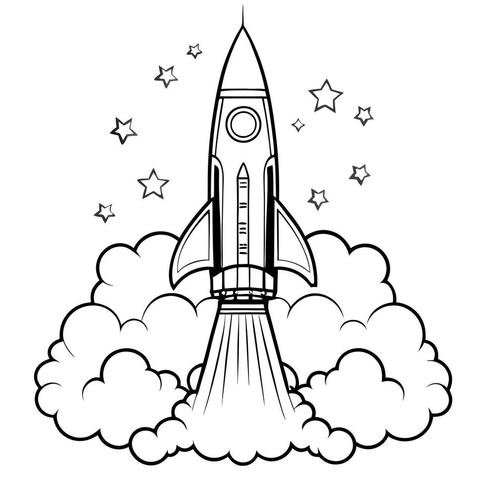 rocket, illustration line art vector