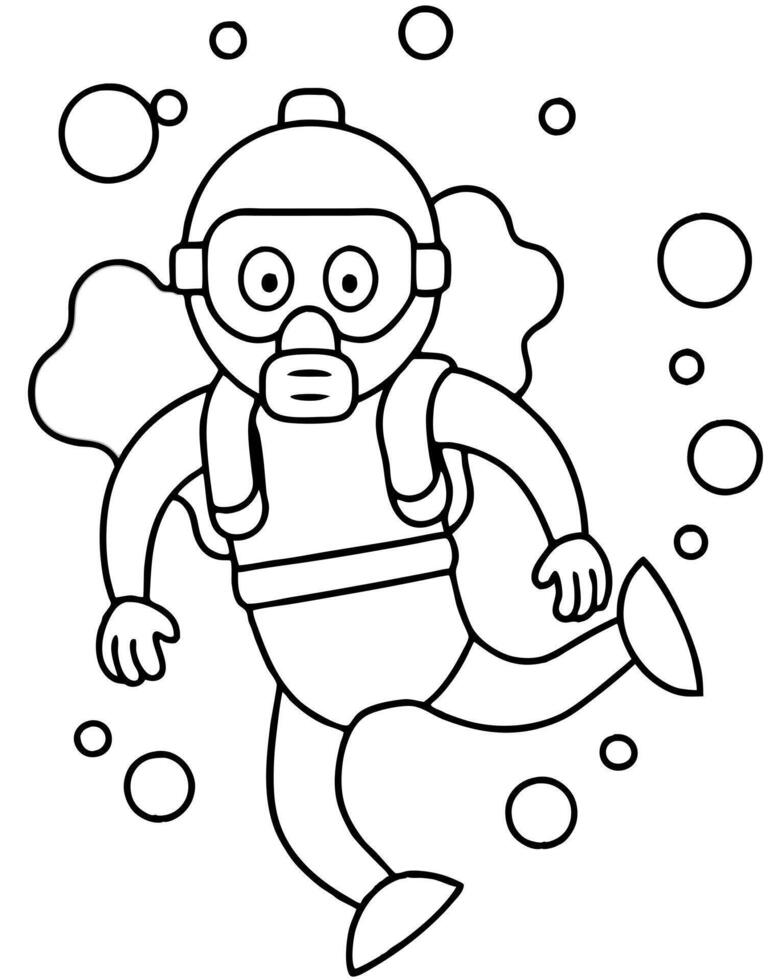 a coloring page of an scuba diving with no color just black lines, illustration line art vector