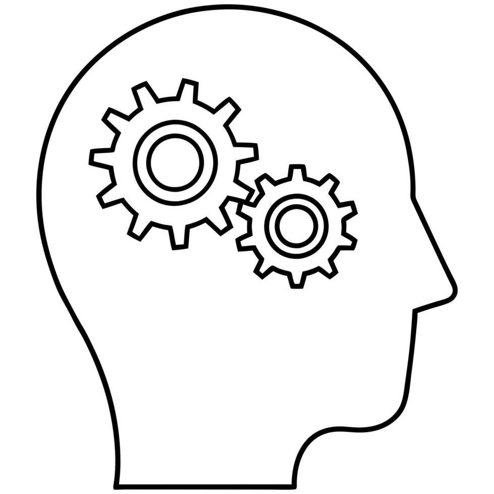 a head with gears inside, symbolizing learning, development, or problem-solving, vector