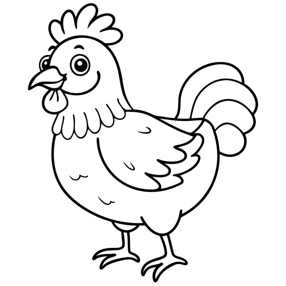 black and white coloring page cute chicken, illustration line art vector