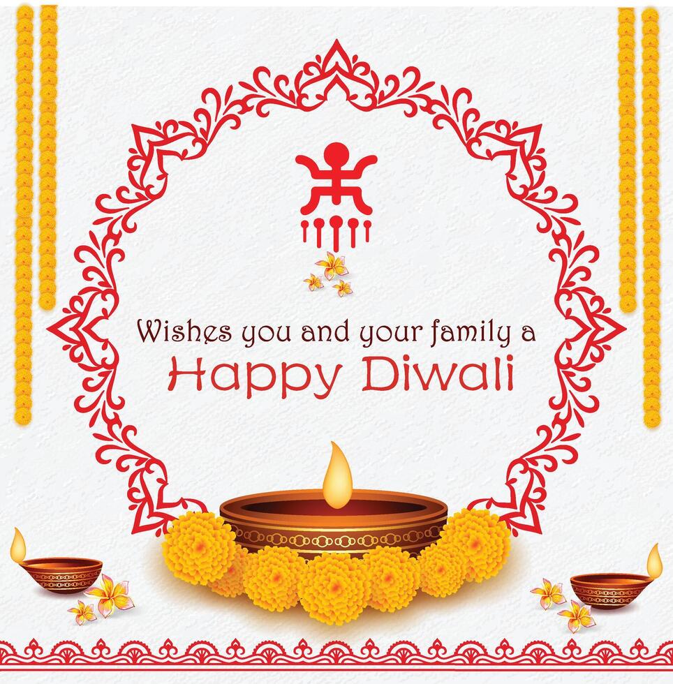 happy Diwali poster with festival background vector