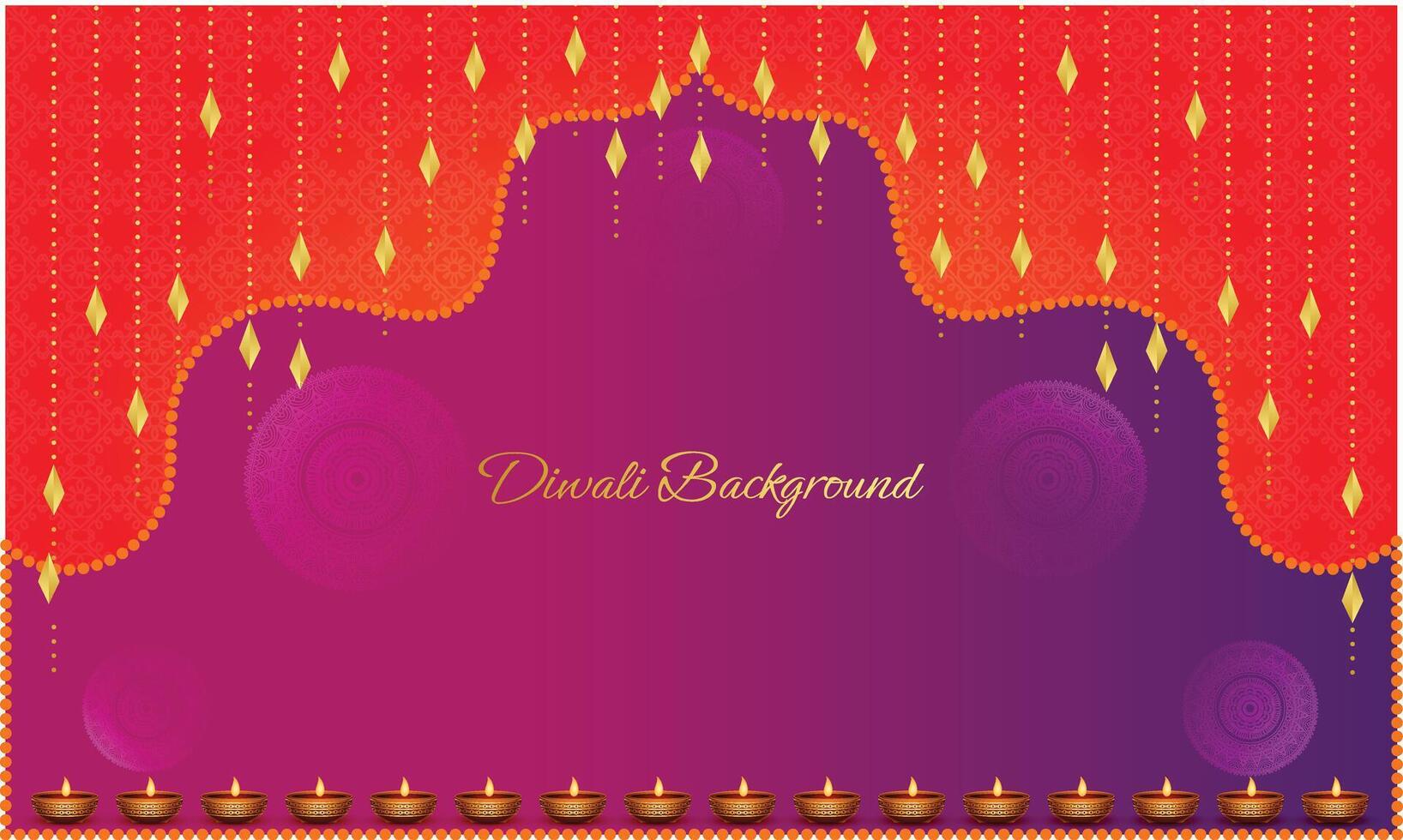 happy diwali decorative background for puja with traditional oil lamp vector
