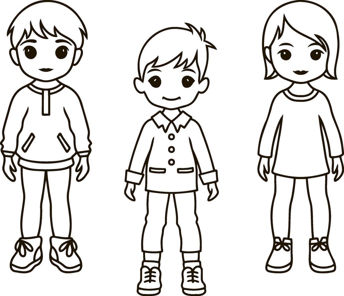Set Anime girl and boy Coloring book page vector