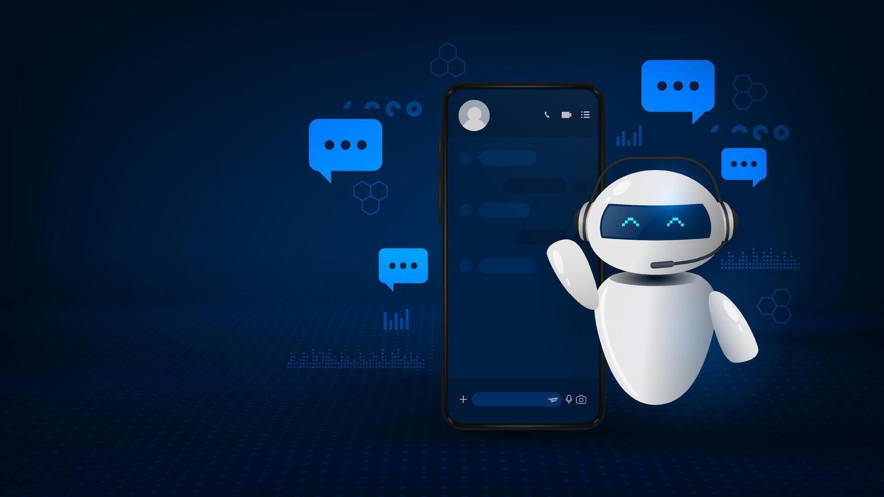 Artificial intelligence with smartphone. Mobile on line chat bot. Robot assistant for user correspondence. vector